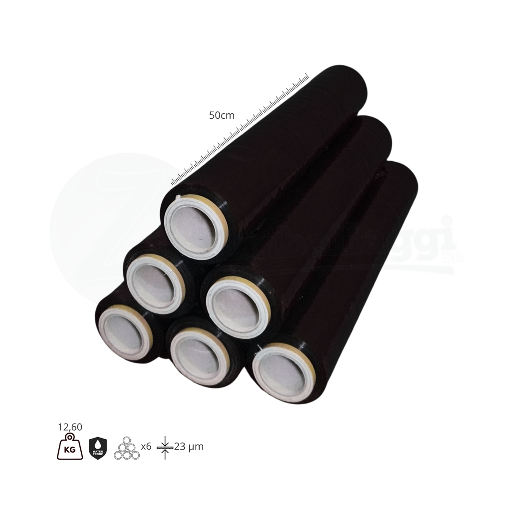 Film Estensibile Manuale NERO | Pellicola per Pallet (6 Rotoli)