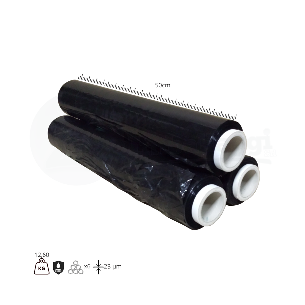 Film Estensibile Manuale NERO | Pellicola per Pallet (6 Rotoli)