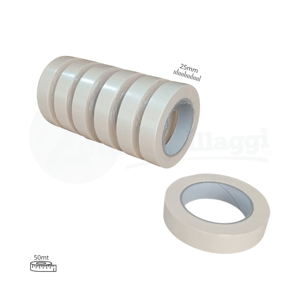 Nastro CARTA colore bianco mm 25x50 mt | conf. 6 rotoli (carrozzieri)