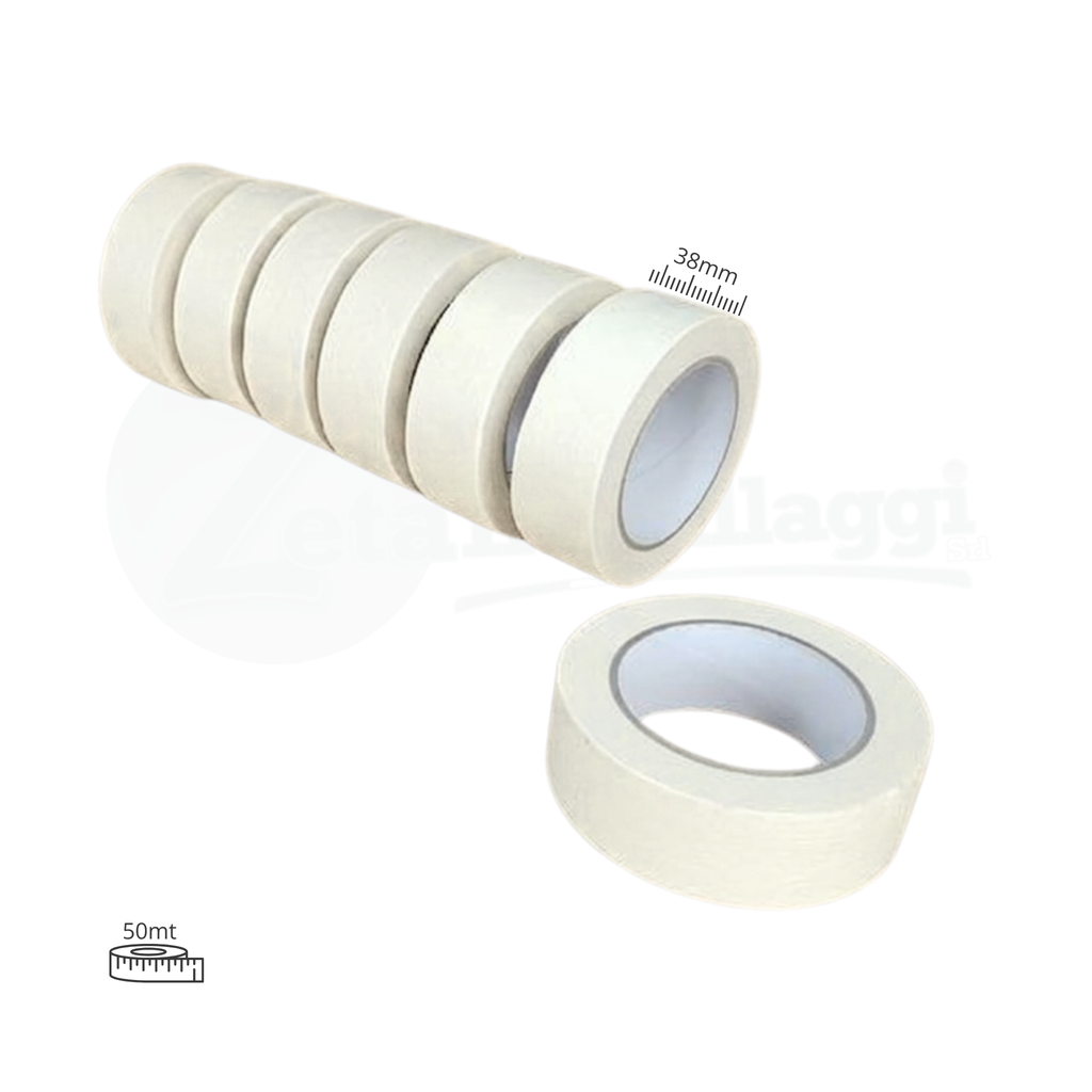 Nastro CARTA colore bianco mm 38x50 mt | conf. 6 rotoli (carrozzieri)