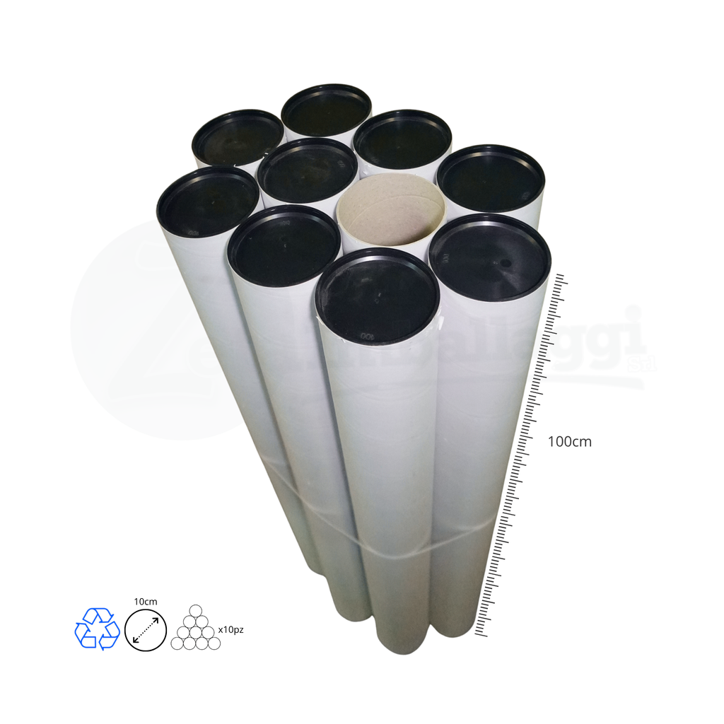 Tubi Postali BIANCHI in Cartone cm 10x100 H | per STAMPE (conf. 8 pz)
