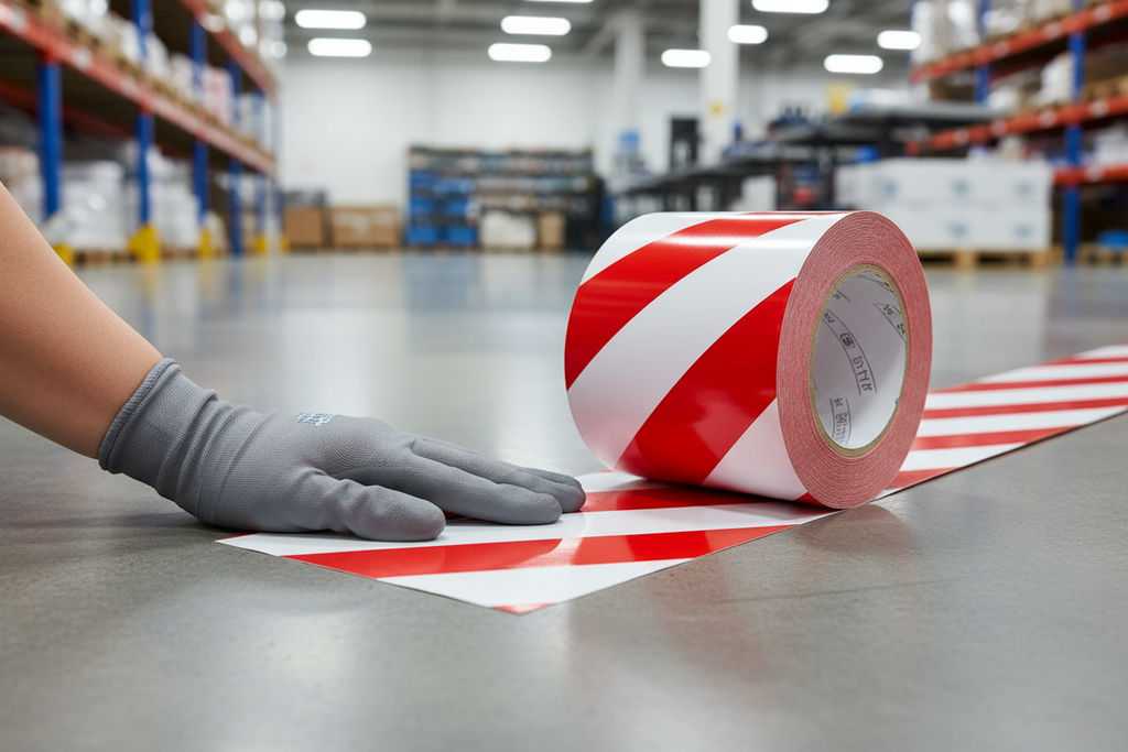 Nastro Adesivo SEGNALETICO in vinile mm 50x33 mt | Colore BIANCO/ROSSO